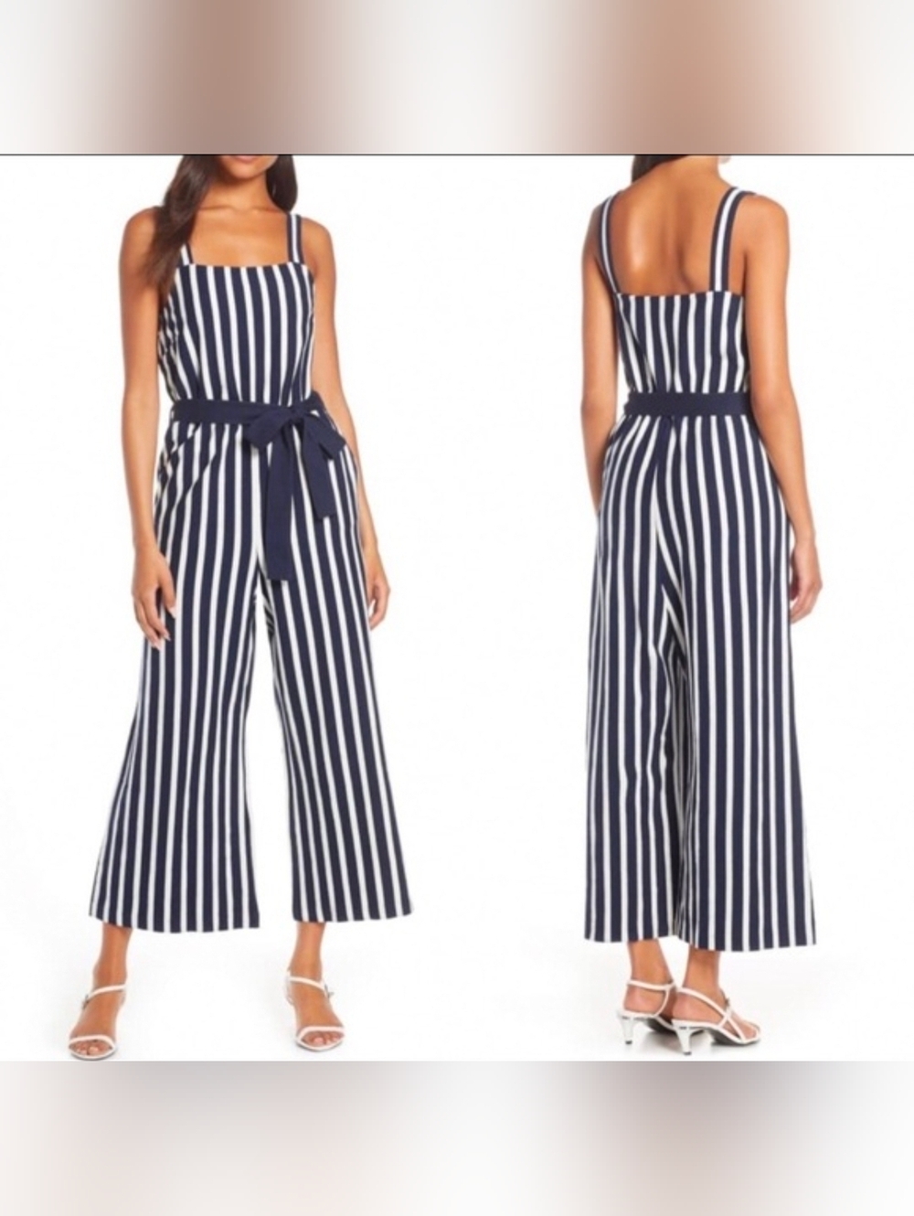 NWT JCrew Striped Square-Neck Wide-Leg Jumpsuit - Navy/White
